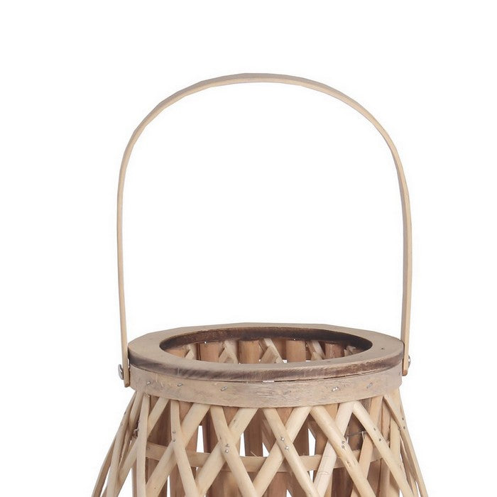 Bellied Bamboo Lantern with Lattice Design and Handle, Medium, Brown