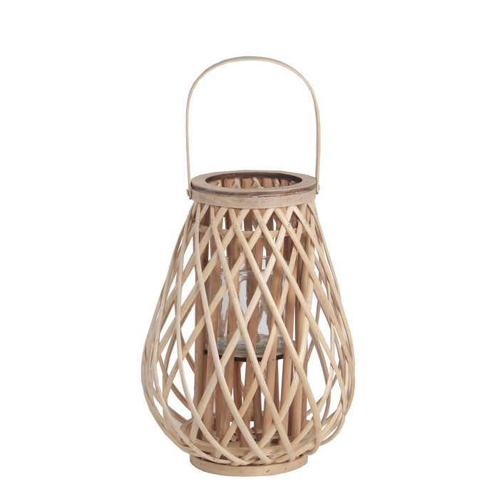 Bellied Bamboo Lantern with Lattice Design and Handle, Medium, Brown