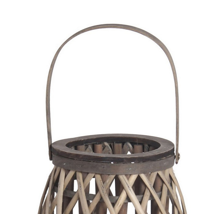Bellied Bamboo Lantern with Lattice Design and Handle, Medium, Gray
