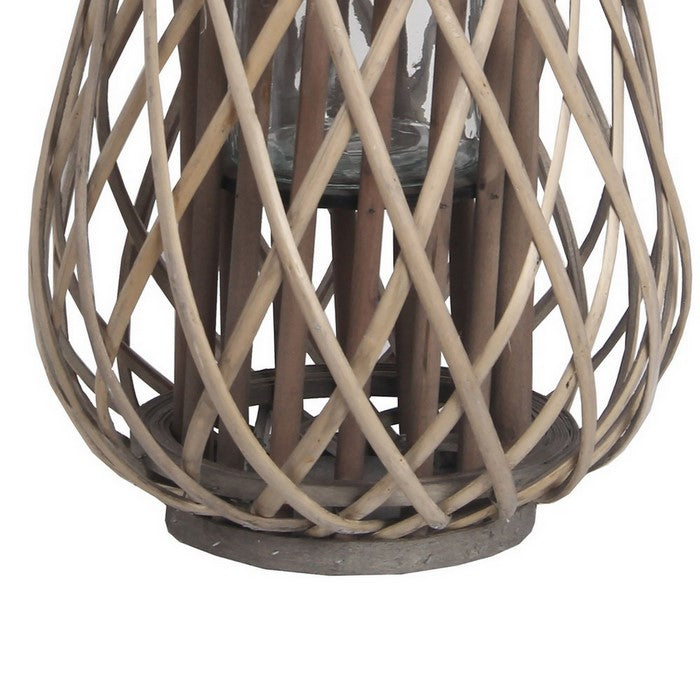 Bellied Bamboo Lantern with Lattice Design and Handle, Medium, Gray
