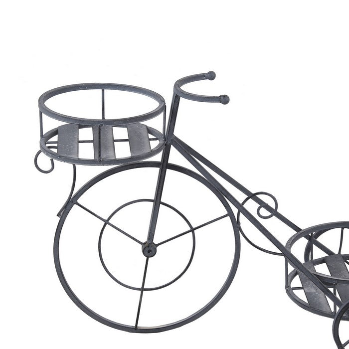 Bicycle Design Two Tier Slatted Metal Planter, Gray