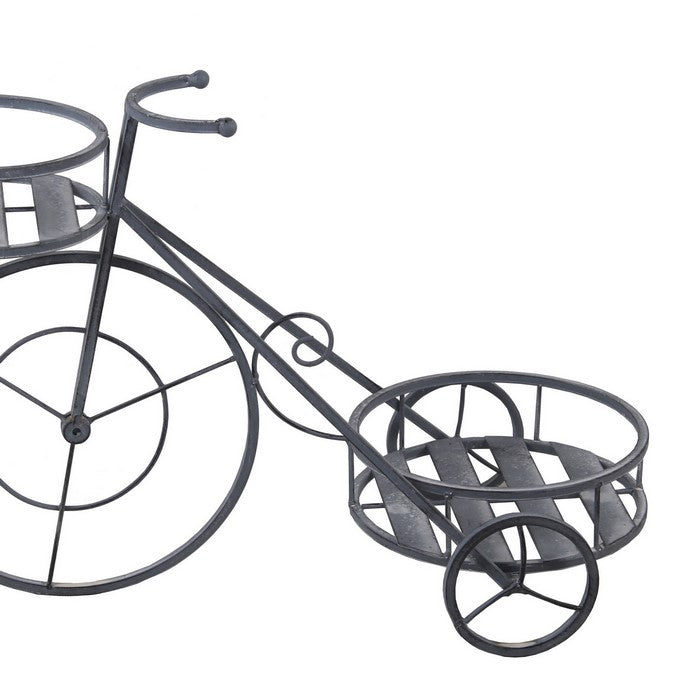 Bicycle Design Two Tier Slatted Metal Planter, Gray