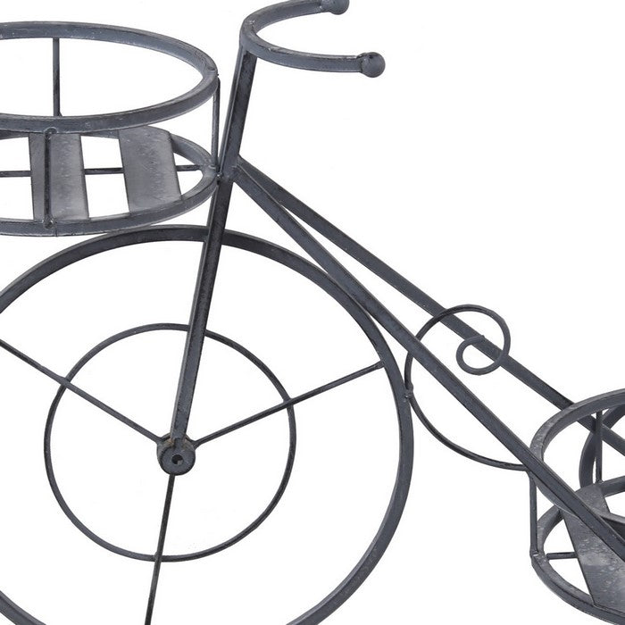 Bicycle Design Two Tier Slatted Metal Planter, Gray