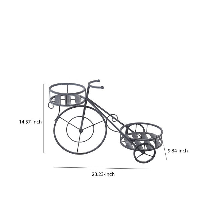 Bicycle Design Two Tier Slatted Metal Planter, Gray