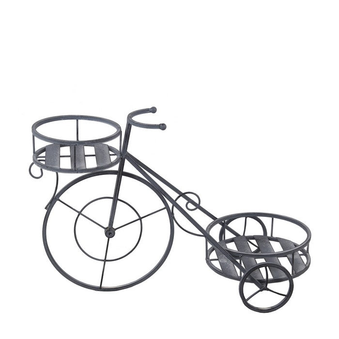 Bicycle Design Two Tier Slatted Metal Planter, Gray