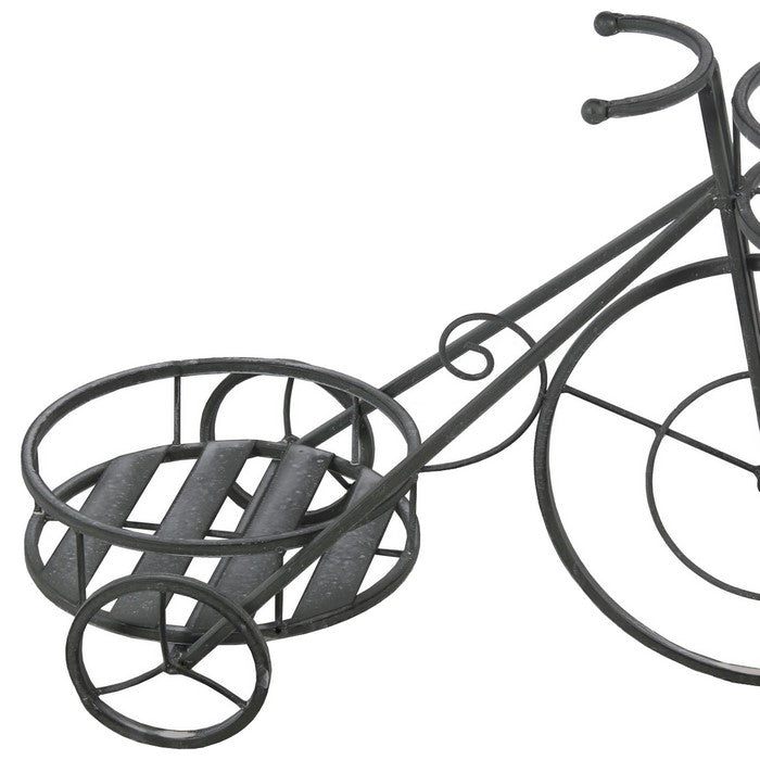 Bicycle Design Two Tier Slatted Metal Planter, Black