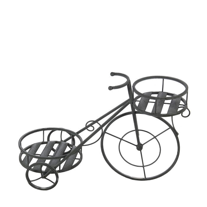 Bicycle Design Two Tier Slatted Metal Planter, Black