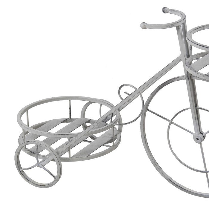 Bicycle Design Two Tier Slatted Metal Planter, Washed White