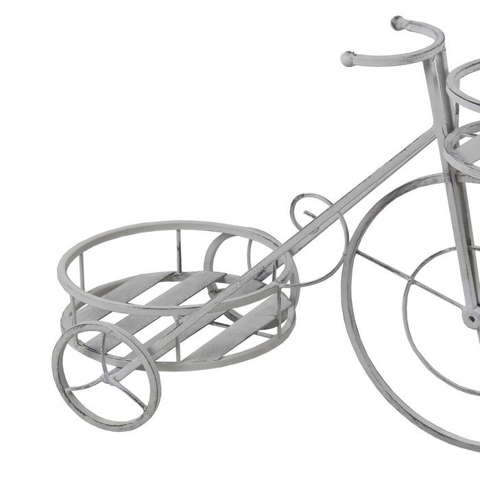 Bicycle Design Two Tier Slatted Metal Planter, Washed White