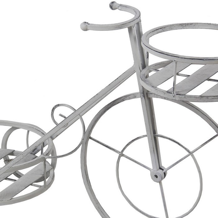 Bicycle Design Two Tier Slatted Metal Planter, Washed White