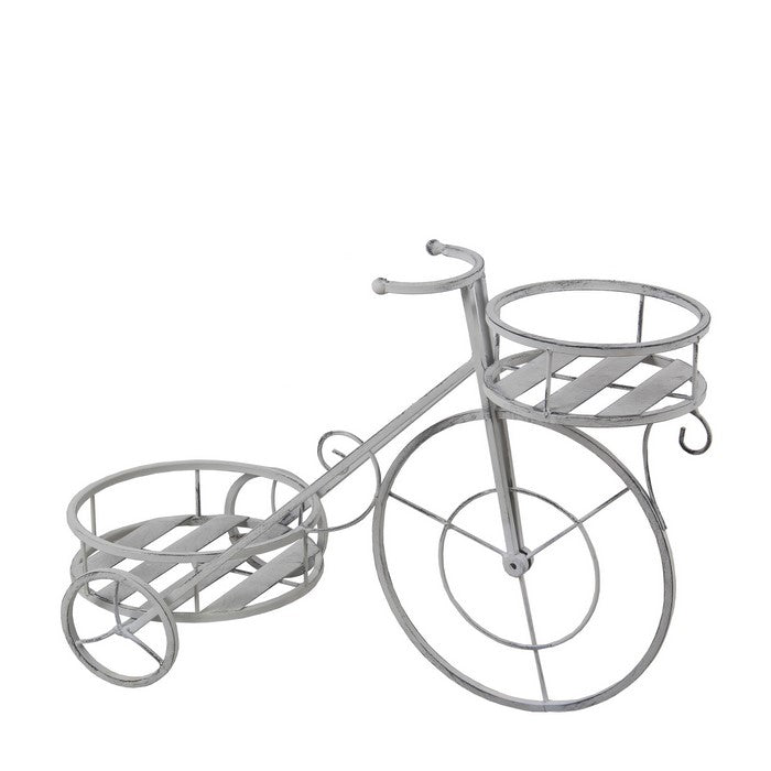 Bicycle Design Two Tier Slatted Metal Planter, Washed White