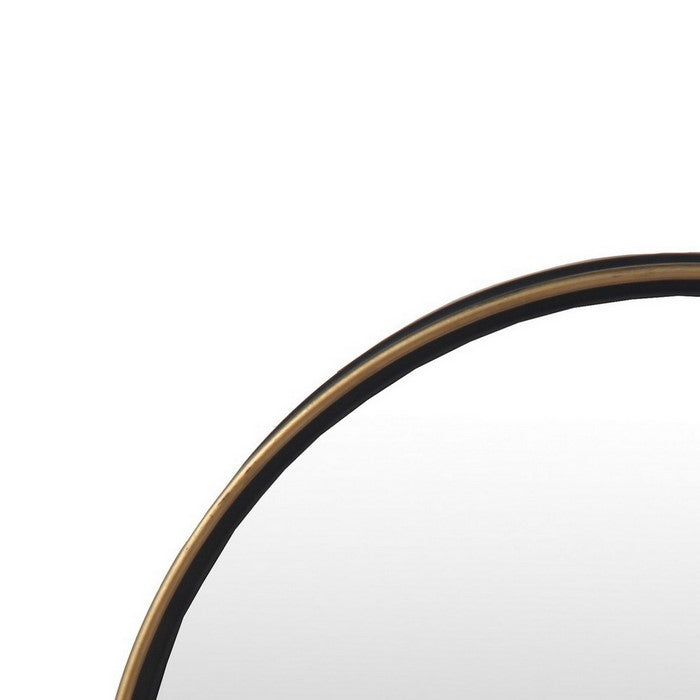 Metal Wall Round Mirror With Raised Edges, Large, Black and Bronze