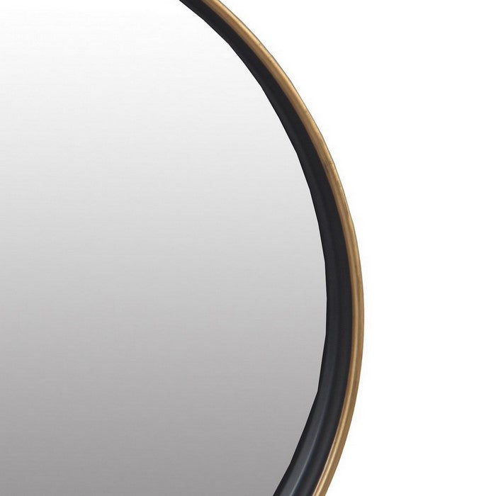 Metal Wall Round Mirror With Raised Edges, Large, Black and Bronze