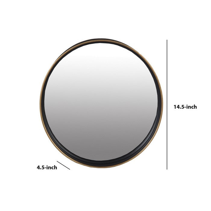 Metal Wall Round Mirror With Raised Edges, Large, Black and Bronze