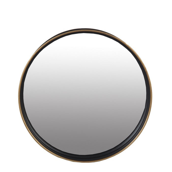 Metal Wall Round Mirror With Raised Edges, Large, Black and Bronze