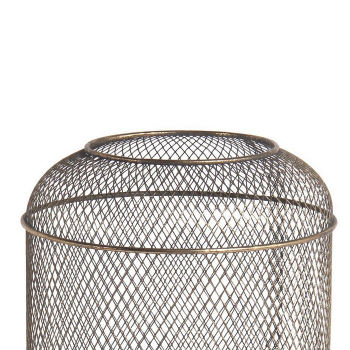 Wire Mesh Cylindrical Metal Lantern with Glass Hurricane,Small,Antique Gold