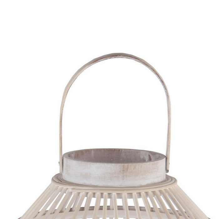 Wooden Cage Shaped Lantern with Tapered Base, Small, Washed White