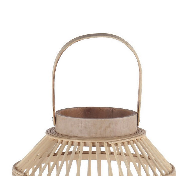 Wooden Cage Shaped Lantern with Tapered Base, Small, Brown