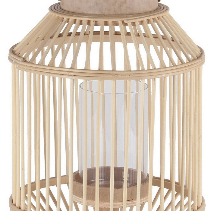 Wooden Cage Shaped Lantern with Tapered Base, Small, Brown