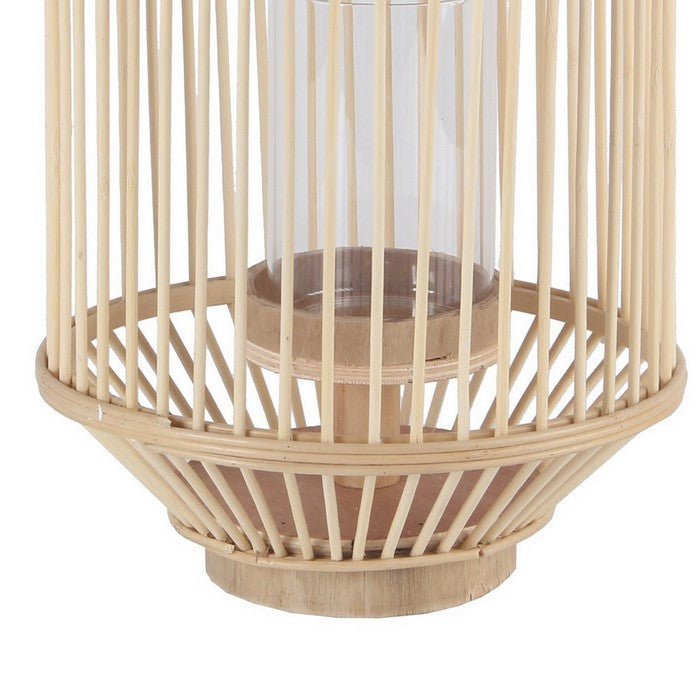 Wooden Cage Shaped Lantern with Tapered Base, Small, Brown