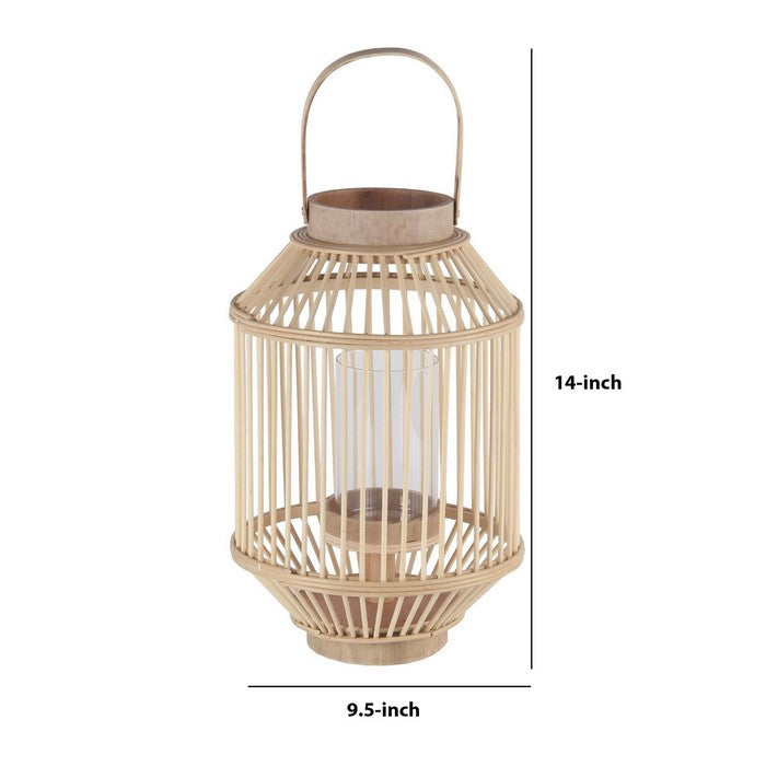 Wooden Cage Shaped Lantern with Tapered Base, Small, Brown