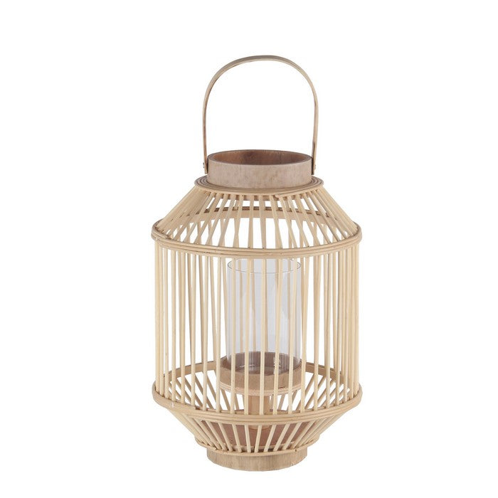 Wooden Cage Shaped Lantern with Tapered Base, Small, Brown