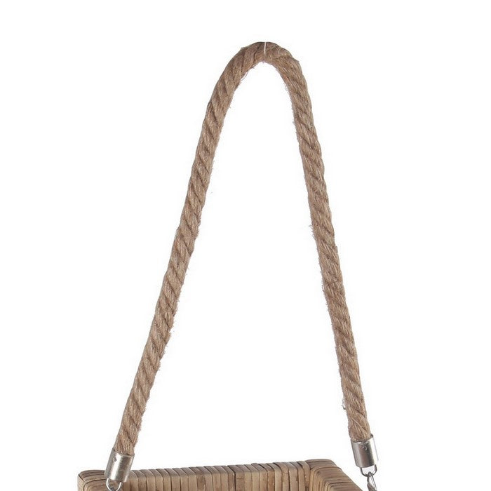 Square Lantern with Woven Body and Rope Handle, Natural Brown