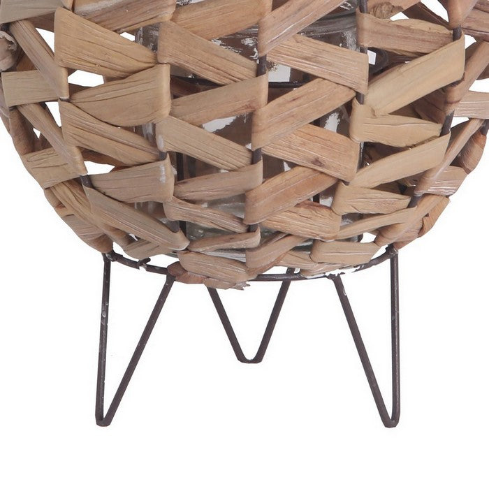 Rattan Woven Lantern with Metal Hairpin Legs, Medium, Natural Brown