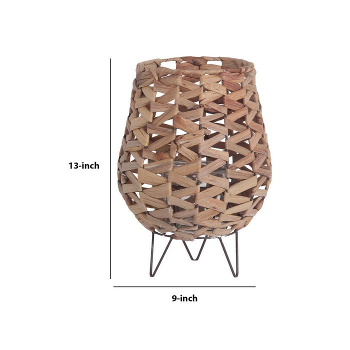 Rattan Woven Lantern with Metal Hairpin Legs, Medium, Natural Brown