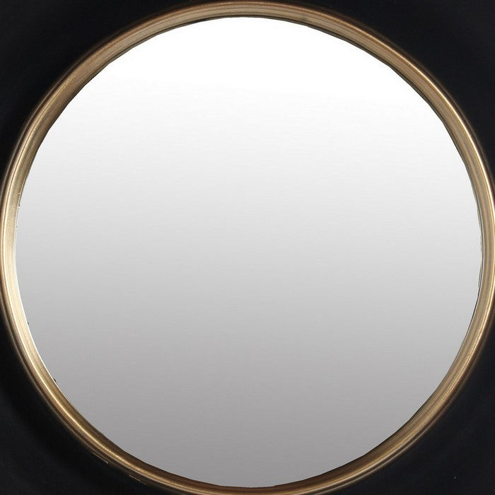 Dual Encased Metal Frame Round Wall Mirror, Small, Black and Gold