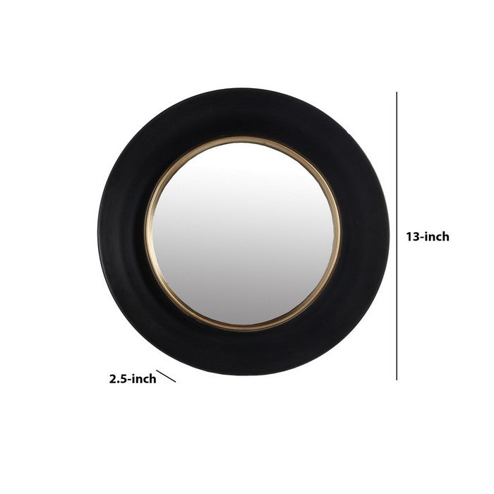 Dual Encased Metal Frame Round Wall Mirror, Small, Black and Gold