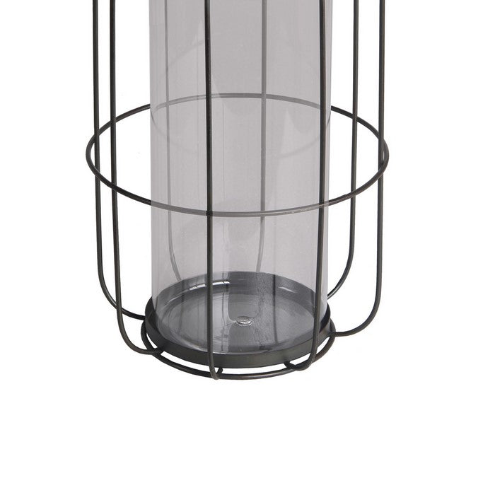 Grid Metal Frame Glass Lantern with Rattan, Medium, Brown and Black