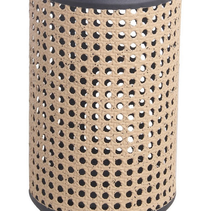 Cylindrical Metal Lantern with Lattice Design, Medium, Brown and Black