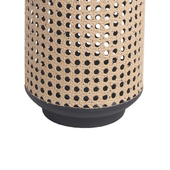 Cylindrical Metal Lantern with Lattice Design, Medium, Brown and Black