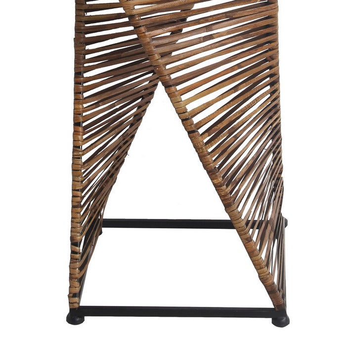 Rectangular Glass Top Accent Table with Rattan Wrapping, Black and Brown