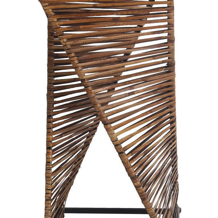 Rectangular Glass Top Accent Table with Rattan Wrapping, Black and Brown
