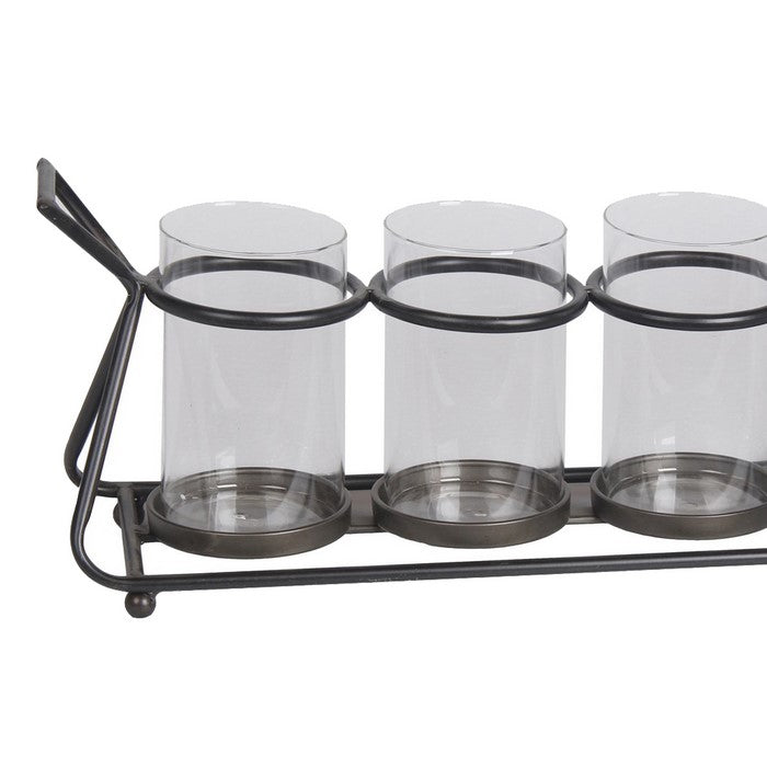 Tubular Metal Frame Candle Holder with 5 Glass Hurricanes, Black