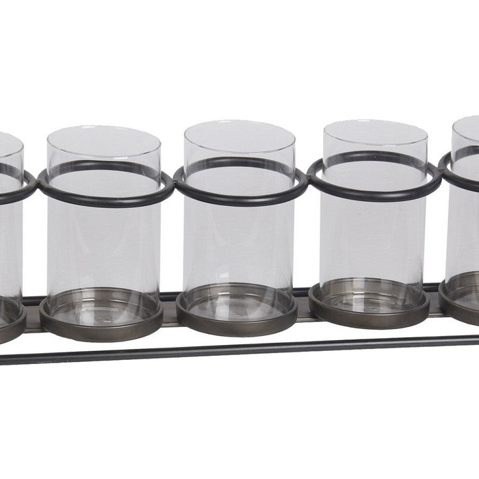 Tubular Metal Frame Candle Holder with 5 Glass Hurricanes, Black