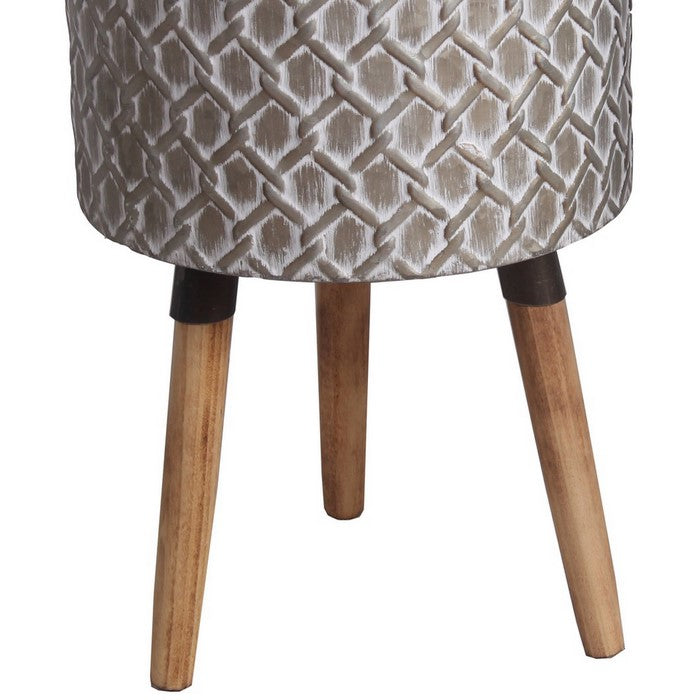 Round Metal Planter with Angular Legs, Set of 2, Gray and Brown