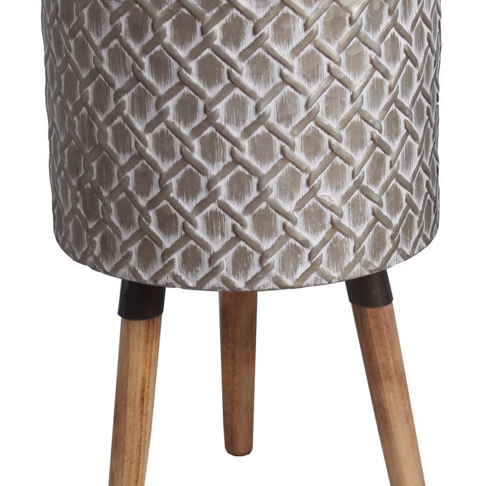 Round Metal Planter with Angular Legs, Set of 2, Gray and Brown