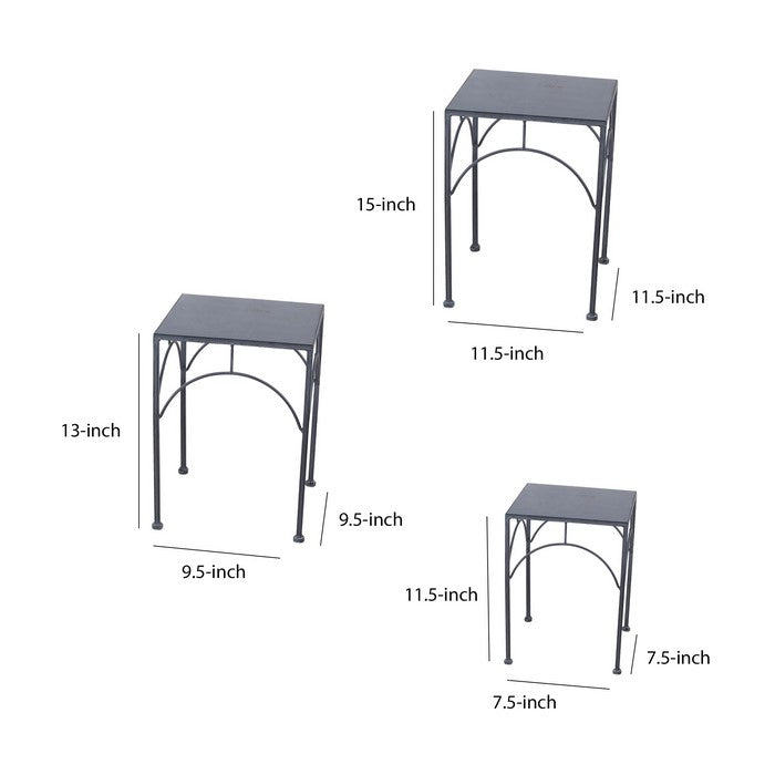Square Tabletop Metal Plant Stands with Tubular Legs, Set of 3, Gray