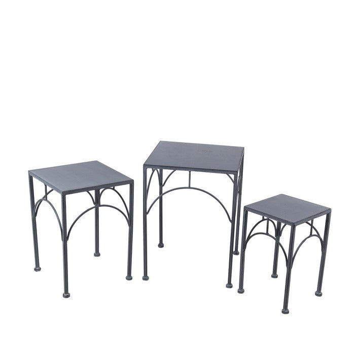 Square Tabletop Metal Plant Stands with Tubular Legs, Set of 3, Gray