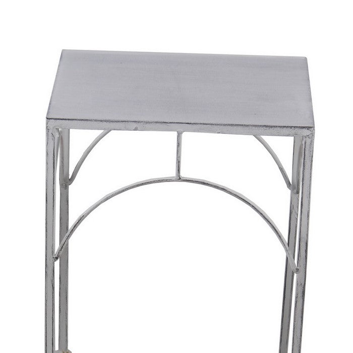 Square Tabletop Metal Plant Stands with Tubular Legs, Set of 3,Washed White