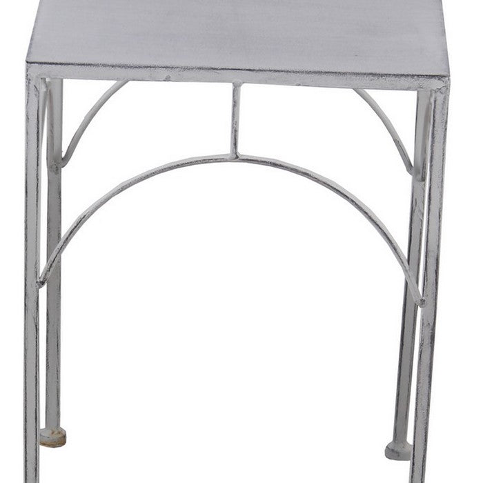 Square Tabletop Metal Plant Stands with Tubular Legs, Set of 3,Washed White