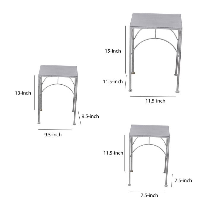 Square Tabletop Metal Plant Stands with Tubular Legs, Set of 3,Washed White