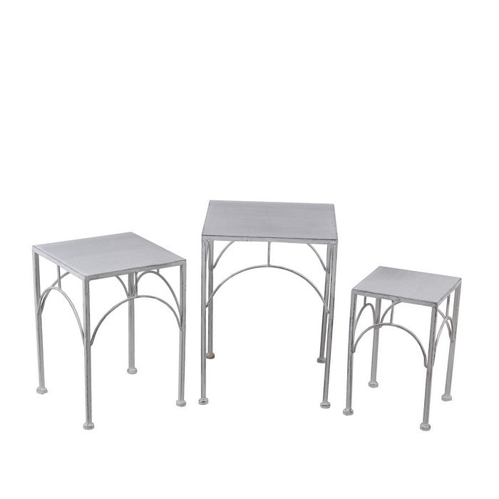 Square Tabletop Metal Plant Stands with Tubular Legs, Set of 3,Washed White