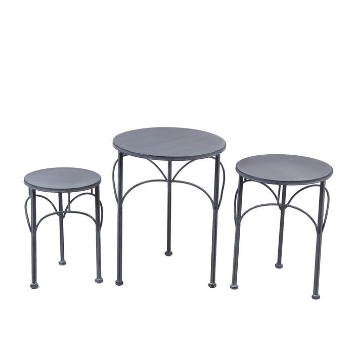 Round Tabletop Metal Plant Stands with Tubular Legs, Set of 3, Gray