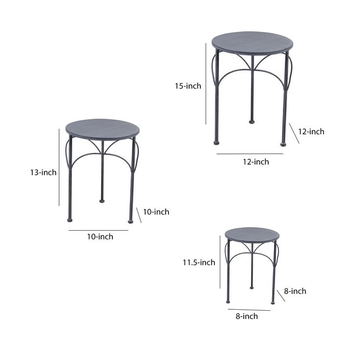 Round Tabletop Metal Plant Stands with Tubular Legs, Set of 3, Dark Gray