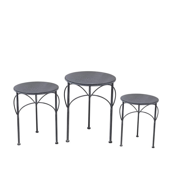 Round Tabletop Metal Plant Stands with Tubular Legs, Set of 3, Dark Gray