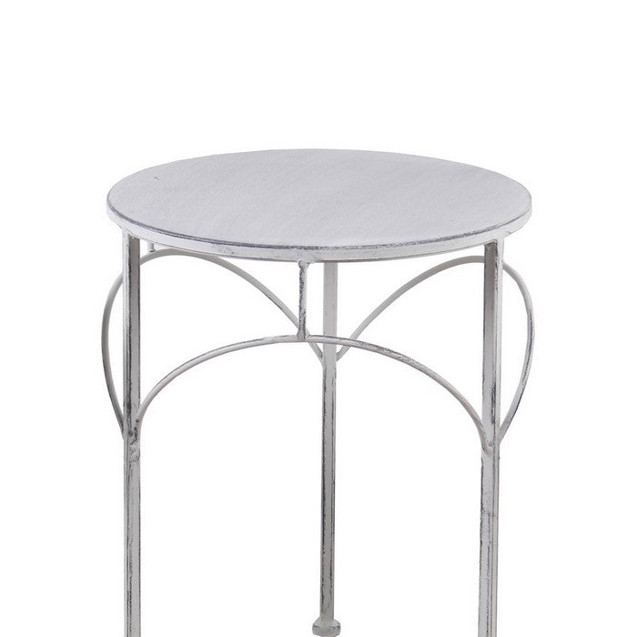 Round Tabletop Metal Plant Stands with Tubular Legs, Set of 3, Washed White